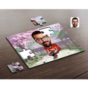 Resim Kişiye Özel Erkek Hokeyci Karikatürlü Ahşap Puzzle-1 