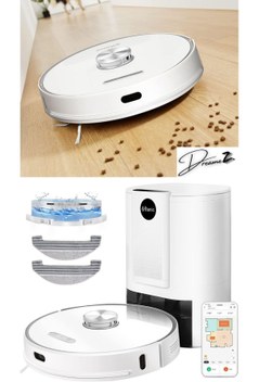 Genel Markalar Drmz En Güçlü T10 Otomatik Çöp İstasyonlu Robot Süpürge, 3000Pa, Beyaz,Vakum+Paspas Uyumlu