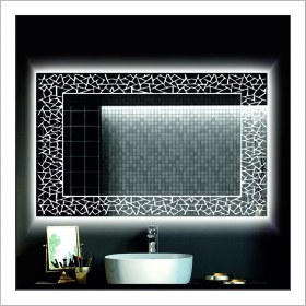 Resim Dnr-Mirror70x100 Cm Beyaz Ledli Tasarım Kumlamalı Banyo Aynası Makyaj Aynası Işıklı Ayna 
