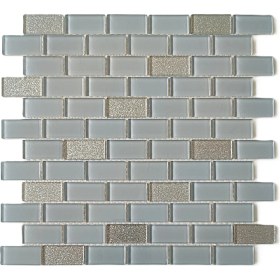 Resim Mutfak Tezgah Arası, Iç ve Dekorasyonda Tüm Yüzeyler Için, 23X48 mm Gri-Gümüş Mix, 30X30 cm. Fileli Kristal Cam Mozaik. ( 11 File Karo = 1 M2 Fiyatıdır ) 