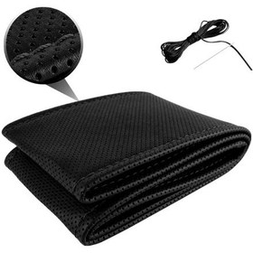 Resim Siyah Dikişli Deri Direksiyon Kılıfı Dikmeli Noktalı 