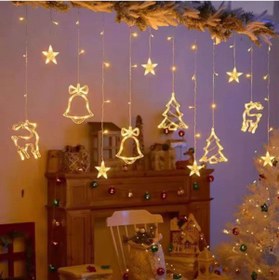 Resim şahane parti 3 Metre Sarkıt Çan - Çam Ağacı -Geyikli 8 Fonksiyonlu Led 