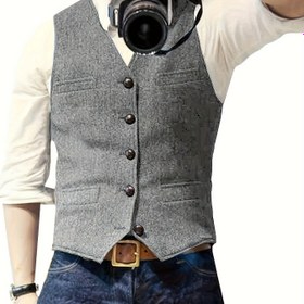 Resim SOLOVEDRESS Erkekler için Dar Kesim V Yaka Blazer Yelek - Düz Renk Kahverengi, Düğme Önü, Yaka Yaka, İlkbahar/Sonbahar İş Giyimi için Profesyonel ve Rahat Kıyafetler, İlkbahar Dış Giyim, Yapılandırılmış Tasarım, Dayanıklı Kumaş, Düzenli Kesim 
