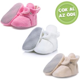 Resim Ella Bonna Kaydırmaz Taban Bebek ve Çocuk Polar Panduf, Organik Pamuk İç Astar Ev ve Kreş Patiği - 3'lü Paket 