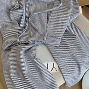 Resim Kadınlar İçin Yüksek Bel Geniş Paça Ayarlanabilir İpli Siyah/Beyaz Çizgili Pantolon - İlkbahar/Sonbahar için Rahat Kesim, Makinede Yıkanabilir, Şık Alt Giyim, Konforlu Kumaş, Moda Tutkunları İçin Bol Kesim Pantolon 