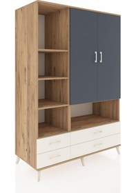 Resim Kronos Dolap 8 Raflı 4 Çekmeceli 2 Kapaklı 132x59x195 Çam-ant... Çam 