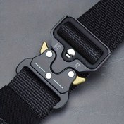 Resim Siyah Naylon Kemer, Dayanıklı Hızlı Çıkarma Metal Toka, Ayarlanabilir Boy 124.97 Cm Uzunluk, 3.81 Cm Genişlik, Yürüyüş ve Kamp Ekipmanı Aksesuarı 