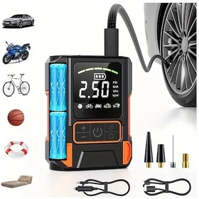 Resim Xuweiwei Taşınabilir Dijital Hava Kompresörü Led Ekranlı Kablolu Kablosuz Çift Amaçlı Şişiriciler Araba Motosiklet Bisiklet Spor Topu 