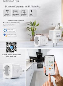 Resim Rabelix Online Marketing 16A Akım Korumalı WiFi Akıllı Priz SmartLife Uyumlu Android iOS Telefon Kontrollü Enerji Takipli 