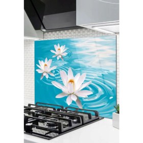 Resim Mediterian 50x50 cm Çok Renkli Cam Ocak Arkası Koruyucu, Mutfak Tezgah Koruma 