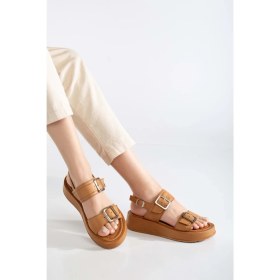 Resim Analin Shoes Kadın Hakiki Deri Yüksek Taban Sandalet Taba Renkli Arka Kayışlı Günlük Stil 