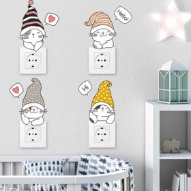 Resim Sevimli Şapkalı Kedicikler Dekoratif Çok Amaçlı Çocuk Odası Duvar Sticker, Priz Sticker - 9 cm / Renkli / Priz Sticker 