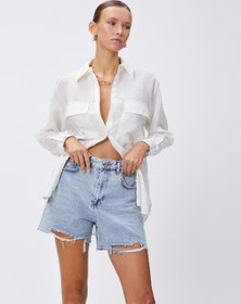 Resim Oversize Gömlek Cepli Modal Karışımlı 