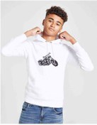 Resim Motorsiklet Baskılı Unisex Çocuk Kapüşonlu Beyaz Sweatshirt 