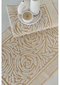 Resim 2'li Ayak Havlusu Seti - Zemini Renkli & Üç Boyutlu - %100 Pamuk - Yüksek Su Emici-sarı Sarı Sarı 