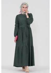 Resim Sevitli Şura Fitilli Tesettür Elbise-yeşil-3301-kiremit Kiremit 