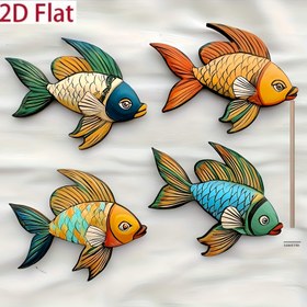 Resim 4 adet Set/2D Düz Desen/Ahşap Renkli Tropikal Balık Duvar Dekoru/Canlı Odası/Yatak Odası/Patio Hayvan Ev Dekorasyonu/Bayramlar ve Doğum Günleri için Mükemmel Seçim 