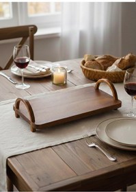 Resim The Mia Natura Akasya Kulplu Tepsi 30x16x8 Cm Kahverengi 