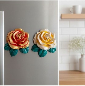 Resim Uretti - Ayşe 7362 9572 El Yapımı Minik 2'li Bej - Gold Renk Gül Magnet - 6 X 7 Cm 