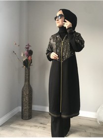 Resim AYSUN AYDEMİR Gold Detaylı Fermuarlı Siyah Eşofman Takımı 