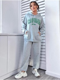Resim coolart Kadın Gri California West Coast Alt Üst Eşofman Takımı Oversize Kapüşonlu 