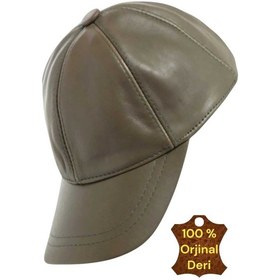 Resim Unisex %100 Deri Arkadan Ayarlanabilir Baseball Kep Şapka Zeytin Haki 