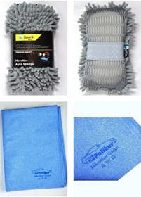 Resim Spark 7040 Şönil Oto Yıkama Süngeri Ve Polikur 3356 Mikrofiber Güderi Oto Kurulama Bezi 2'li Set 