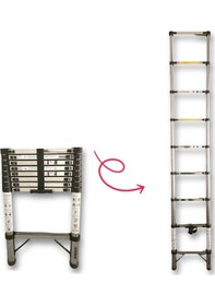 Resim Çelik 9 Basamaklı - 260 Cm. Teleskopik Merdiven - I Tipi Uzayan Merdiven 