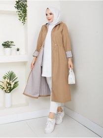 Resim RACE FASHİON Çizgili Bondit Kumaş Tesettür Trençkot RC1205010 