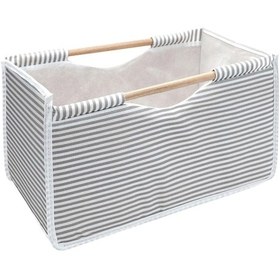 Resim Gri Çizgili Modern ve Şık Tahta Saplı Masa Üstü Düzenleyici Kutu 