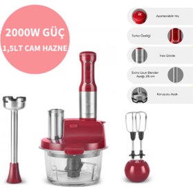 Resim Karaca 2000W Güçlü Motor Turbo 1,5 lt Cam Hazne 4 Kanatlı Bıçak Buz Kırma Fonksiyonlu Mutfak Robotu 