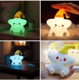 Resim Yıldız Figürlü Pofuduk Led Gece Lambası Yumuşak Dokulu Masaüstü Çok Renkli 