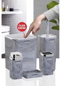 Resim Okyanus Home Kromlu Kare Mermer Desenli 5'Li Banyo Seti Krom 