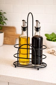 Resim Mirilliahome Metal Yağdanlık Standı 2’li Siyah Yağlık Taşıyıcı Organizer 30x16x8 cm 