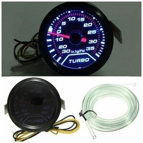 Resim Araba Modifikasyonu Turbo Basınç Göstergesi 52mm 2 İnç Siyah Kasa Beyaz Işıkli Psı Ölçer 