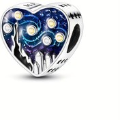 Resim Orijinal Gümüş Kaplama Van Gogh Yağlı Boya "Yıldızlı Gece" Boncuklu Charmlar, Serpantin Bileklikler için DIY Malzemeleri, Kadın Moda Takısı Hediyesi - Aile ve Arkadaşlar İçin Mükemmel Yıldızlı Gece Tasarımı! 