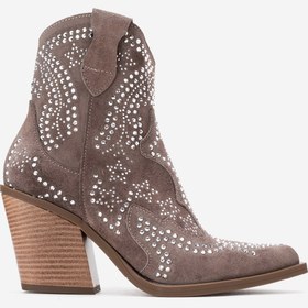Resim Dericlub Kadın Taşlı Kalın Taban Western Bot Gerçek Süet Deri ZY 1610 VİZON 
