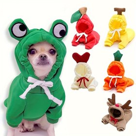 Resim Sevimli Meyve Tasarımlı Köpek Kapüşonlu Sweatshirt - Kışlık Sıcak Polar Köpek Kıyafetleri, Noel Hediyesi 