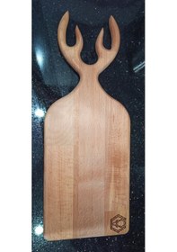 Resim Geyik Boynuzu Saplı Lazer Desenli Kesme Tahtası Ahşap 
