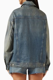 Resim Kaplamalı Oversize Denim Ceket, Modern Şık-Günlük Kadın Dış Giyim - Mavi / L 