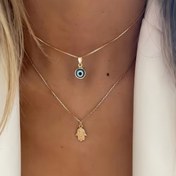 Resim 2 Parçalı Set, Vintage Moda Zarif Nazar ve Hamsa Kolye Erkekler ve Kadınlar için, Unisex Günlük Parti Giyim, Arkadaşlar, Aile, Aşıklar, Sevgililer Günü, Noel için İdeal Hediye, Her Mevsim Çok Yönlü Takı 