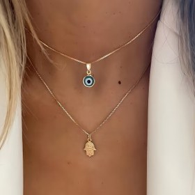 Resim 2 Parçalı Set, Vintage Moda Zarif Nazar ve Hamsa Kolye Erkekler ve Kadınlar için, Unisex Günlük Parti Giyim, Arkadaşlar, Aile, Aşıklar, Sevgililer Günü, Noel için İdeal Hediye, Her Mevsim Çok Yönlü Takı 