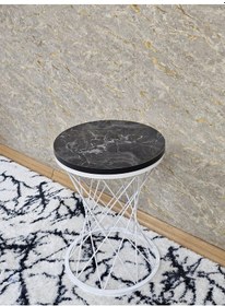 Resim Zafir Beyaz Boyalı Pota Sehpa - Sehpa - Ahşap Sehpa - Metal Sehpa - Sunta Sehpa - Tek Sehpa - Zigon Sehpa Siyah Mermer 