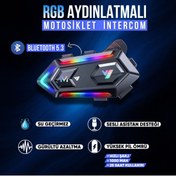 Resim MATECHNO Motorsiklet Kask Interkom Kulaklık RGB Işıklı Bluetooth 5.3 Çift Telefon Bağlantı 