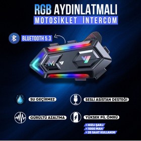 Resim MATECHNO Motorsiklet Kask Interkom Kulaklık RGB Işıklı Bluetooth 5.3 Çift Telefon Bağlantı 