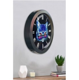 Resim Bahat Kedili Salon Ofis Duvar Saati Gri Metal Çerçeve 36 Cm 