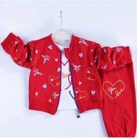 Resim 3-18 Ay Kız Bebek Takımı Kalp Hırkalı 3'lü Kırmızı Kırmızı 