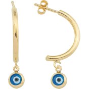 Resim Gençtaş Kuyumculuk 14 Ayar Altın Nazar Boncuğu Detaylı Yarım Halka Kadın Küpe 