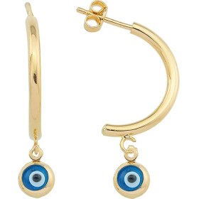 Resim Gençtaş Kuyumculuk 14 Ayar Altın Nazar Boncuğu Detaylı Yarım Halka Kadın Küpe 