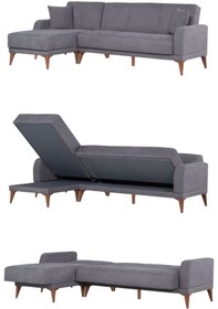 Resim Kilim Mobilya Minimal Uzanmalı Köşe Takımı V1 (İkili Sağ Ünite + Uzanma Sol Ünite) koyu gri 